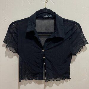 Cropped collard button up shirt